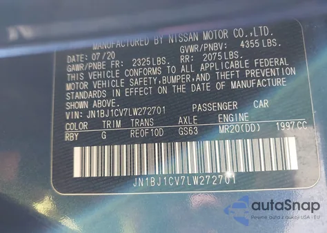 2020 Nissan Rogue Sport S Fwd Xtronic Cvt from USA, damaged, VIN JN1BJ1CV7LW272701